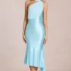 Vestito midi con dettagli a sciarpa Giada in acquamarina tenue Vestito midi con dettagli a sciarpa Giada in acquamarina tenue
