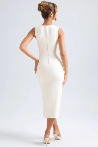 Vestito midi con scollo a cuore Aiko in avorio