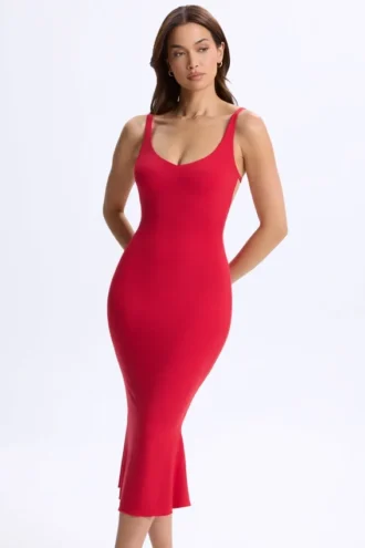 Vestito midi con scollo a V e schiena scoperta in TENCEL™ Modal, colore rosso ciliegia