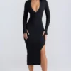 Vestito midi con scollo a V Yael in modal nero Vestito midi con scollo a V Yael in modal nero