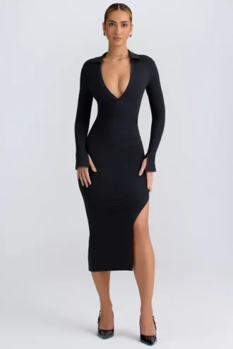 Vestito midi con scollo a V Yael in modal nero