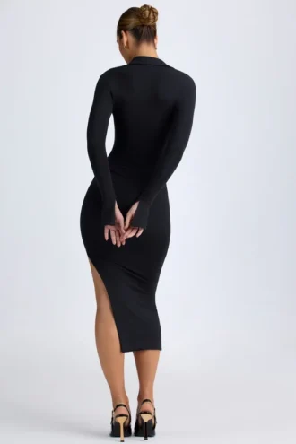Vestito midi con scollo a V Yael in modal nero