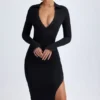 Vestito midi con scollo a V Yael in modal nero Vestito midi con scollo a V Yael in modal nero