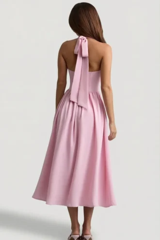 Vestito midi con scollo all’americana e bottoni Orlena in rosa tenue