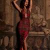 Vestito midi con scollo all’americana e orlo asimmetrico Storie con stampa leopardata rosa Vestito midi con scollo all’americana e orlo asimmetrico Storie con stampa leopardata rosa