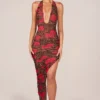 Vestito midi con scollo all’americana e orlo asimmetrico Storie con stampa leopardata rosa Vestito midi con scollo all’americana e orlo asimmetrico Storie con stampa leopardata rosa