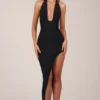 Vestito midi con scollo all’americana e spacco Storie in nero Vestito midi con scollo all’americana e spacco Storie in nero
