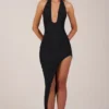 Vestito midi con scollo all’americana e spacco Storie in nero Vestito midi con scollo all’americana e spacco Storie in nero