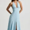 Vestito midi con scollo all’americana Elonia con stampa floreale blu Vestito midi con scollo all’americana Elonia con stampa floreale blu