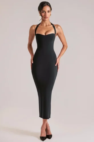 Vestito midi con scollo all’americana Landen in nero Vestito midi con scollo all’americana Landen in nero
