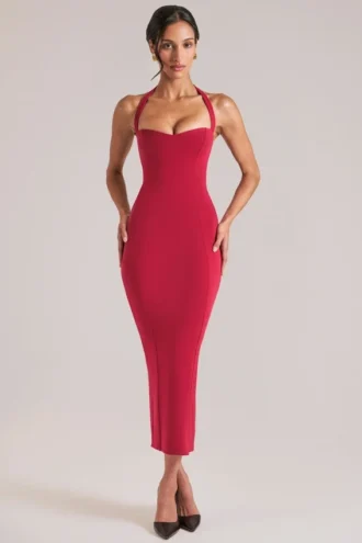 Vestito midi con scollo all’americana Landen in rosso ciliegia Vestito midi con scollo all’americana Landen in rosso ciliegia