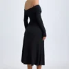 Vestito midi con spalle scoperte e ruches in modal Noelle, nero Vestito midi con spalle scoperte e ruches in modal Noelle, nero