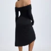 Vestito midi con spalle scoperte e ruches in modal Noelle, nero Vestito midi con spalle scoperte e ruches in modal Noelle, nero