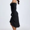Vestito midi con spalle scoperte e ruches in modal Noelle, nero Vestito midi con spalle scoperte e ruches in modal Noelle, nero