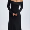 Vestito midi con spalle scoperte e ruches in modal Noelle, nero Vestito midi con spalle scoperte e ruches in modal Noelle, nero