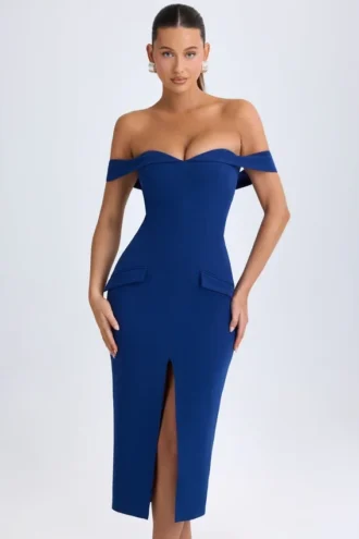 Vestito midi con spalle scoperte Rasine in blu navy