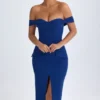 Vestito midi con spalle scoperte Rasine in blu navy Vestito midi con spalle scoperte Rasine in blu navy