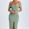 Vestito midi con spalle scoperte Rasine in verde kaki Vestito midi con spalle scoperte Rasine in verde kaki