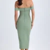 Vestito midi con spalle scoperte Rasine in verde kaki Vestito midi con spalle scoperte Rasine in verde kaki