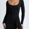 Vestito midi con volant in TENCEL™ Modal Tarai, nero Vestito midi con volant in TENCEL™ Modal Tarai, nero