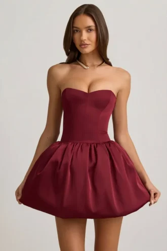 Vestito midi convertibile con orlo a palloncino e fiocco Gloriana in rosso vino