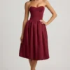 Vestito midi convertibile con orlo a palloncino e fiocco Gloriana in rosso vino Vestito midi convertibile con orlo a palloncino e fiocco Gloriana in rosso vino