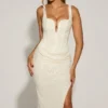 Vestito midi drappeggiato con decorazioni Eliora in bianco Vestito midi drappeggiato con decorazioni Eliora in bianco
