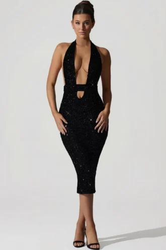 Vestito midi Harlyn con cut-out e schiena scoperta, nero