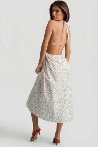 Vestito midi in popeline di cotone con schiena scoperta Aeris con stampa di rose