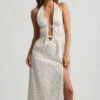 Vestito midi in popeline di cotone con schiena scoperta Aeris con stampa di rose Vestito midi in popeline di cotone con schiena scoperta Aeris con stampa di rose