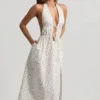 Vestito midi in popeline di cotone con schiena scoperta Aeris con stampa di rose Vestito midi in popeline di cotone con schiena scoperta Aeris con stampa di rose