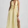 Vestito midi in popeline di cotone con schiena scoperta Aeris in giallo limone Vestito midi in popeline di cotone con schiena scoperta Aeris in giallo limone