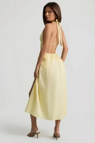 Vestito midi in popeline di cotone con schiena scoperta Aeris in giallo limone