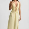 Vestito midi in popeline di cotone con schiena scoperta Aeris in giallo limone Vestito midi in popeline di cotone con schiena scoperta Aeris in giallo limone