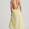 Vestito midi in popeline di cotone con schiena scoperta Aeris in giallo limone Vestito midi in popeline di cotone con schiena scoperta Aeris in giallo limone