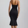 Vestito midi Julane in jersey elasticizzato con ruches e cut-out, colore nero Vestito midi Julane in jersey elasticizzato con ruches e cut-out, colore nero