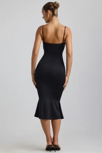 Vestito midi Julane in jersey elasticizzato con ruches e cut-out, colore nero