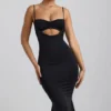 Vestito midi Julane in jersey elasticizzato con ruches e cut-out, colore nero Vestito midi Julane in jersey elasticizzato con ruches e cut-out, colore nero