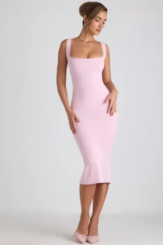 Vestito midi Navi in modal con bordi in pizzo, rosa tenue