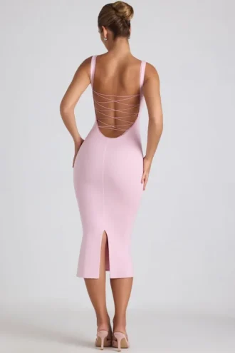 Vestito midi Navi in modal con bordi in pizzo, rosa tenue