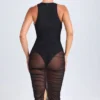 Vestito midi scollato con ruches Safira in nero Vestito midi scollato con ruches Safira in nero