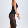 Vestito midi scollato con ruches Safira in nero Vestito midi scollato con ruches Safira in nero