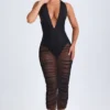 Vestito midi scollato con ruches Safira in nero Vestito midi scollato con ruches Safira in nero