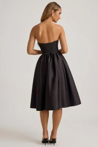 Vestito midi senza spalline con corpetto a corsetto Gabrielle in nero