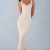 Vestito midi Sorelle in modal con bordi in pizzo, colore avorio Vestito midi Sorelle in modal con bordi in pizzo, colore avorio