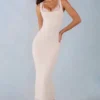 Vestito midi Sorelle in modal con bordi in pizzo, colore avorio Vestito midi Sorelle in modal con bordi in pizzo, colore avorio