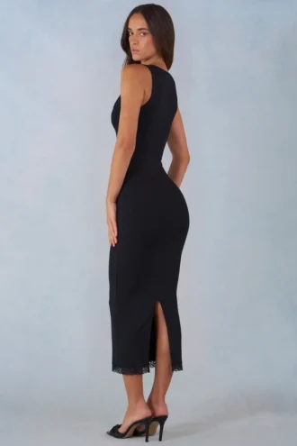 Vestito midi Sorelle in modal con bordi in pizzo, nero
