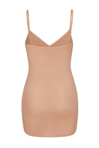 Vestito mini a tubino in morbida rete con scollo a V Intimates in Warm Peach