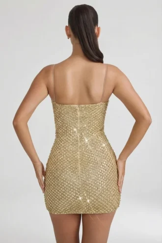 Vestito Mischa con scollo a cuore decorato in oro