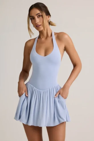 Vestito Reanna Modal con scollo all’americana e schiena scoperta in azzurro